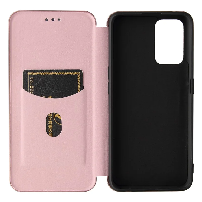 Auto-absorbed Carbon Fiber Texture Stand Cover for Realme GT 5G Leather Case - Rose Gold