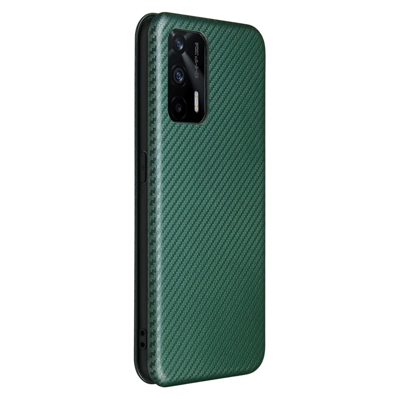 Auto-absorbed Carbon Fiber Texture Stand Cover for Realme GT 5G Leather Case - Green