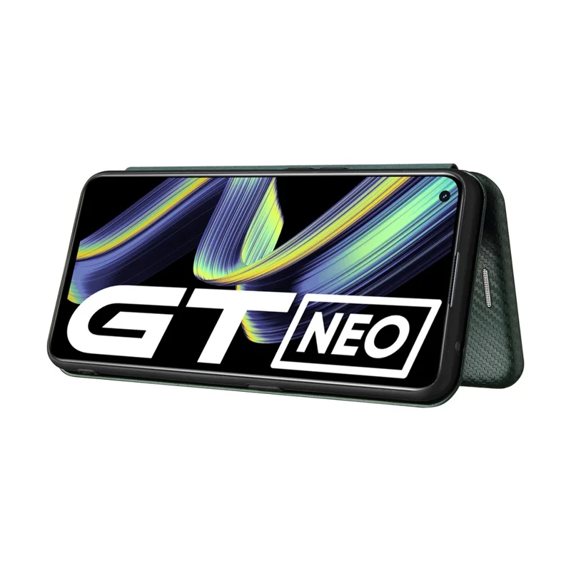 Auto-absorbed Carbon Fiber Texture Stand Cover for Realme GT 5G Leather Case - Green