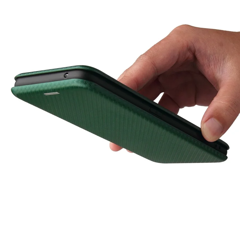 Auto-absorbed Carbon Fiber Texture Stand Cover for Realme GT 5G Leather Case - Green