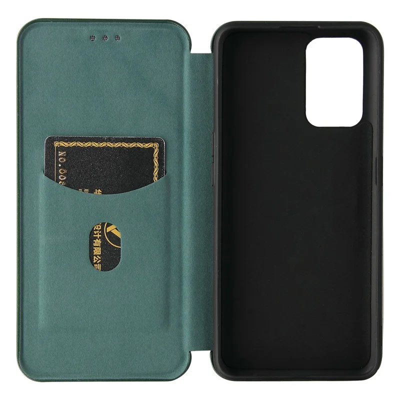 Auto-absorbed Carbon Fiber Texture Stand Cover for Realme GT 5G Leather Case - Green