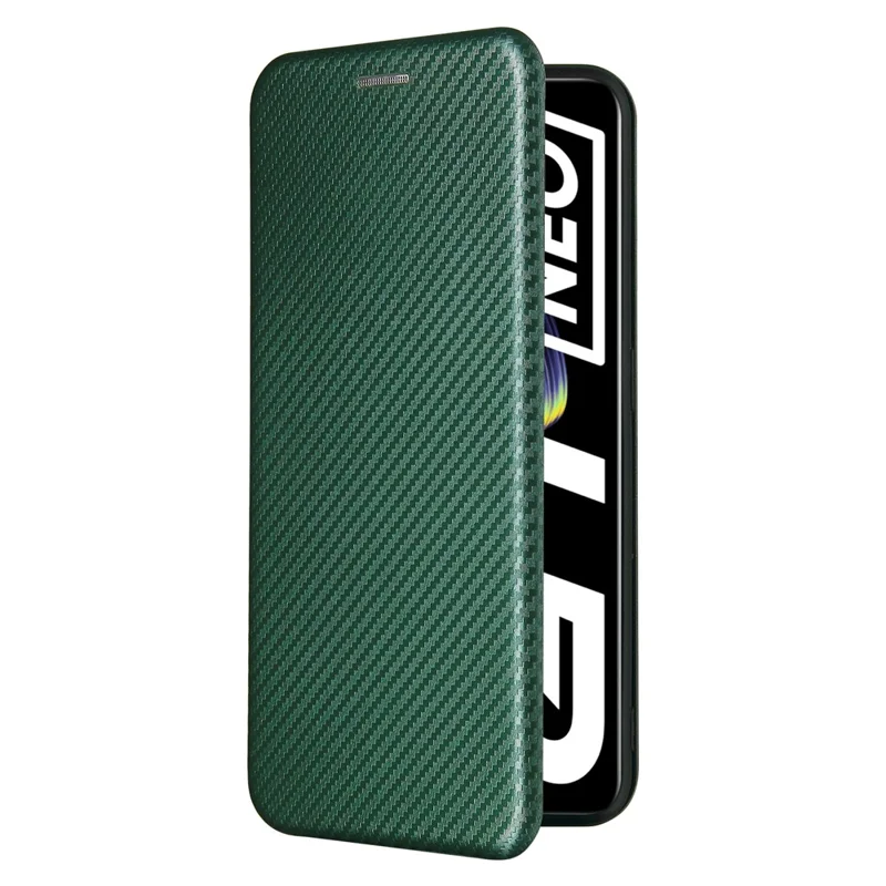 Auto-absorbed Carbon Fiber Texture Stand Cover for Realme GT 5G Leather Case - Green