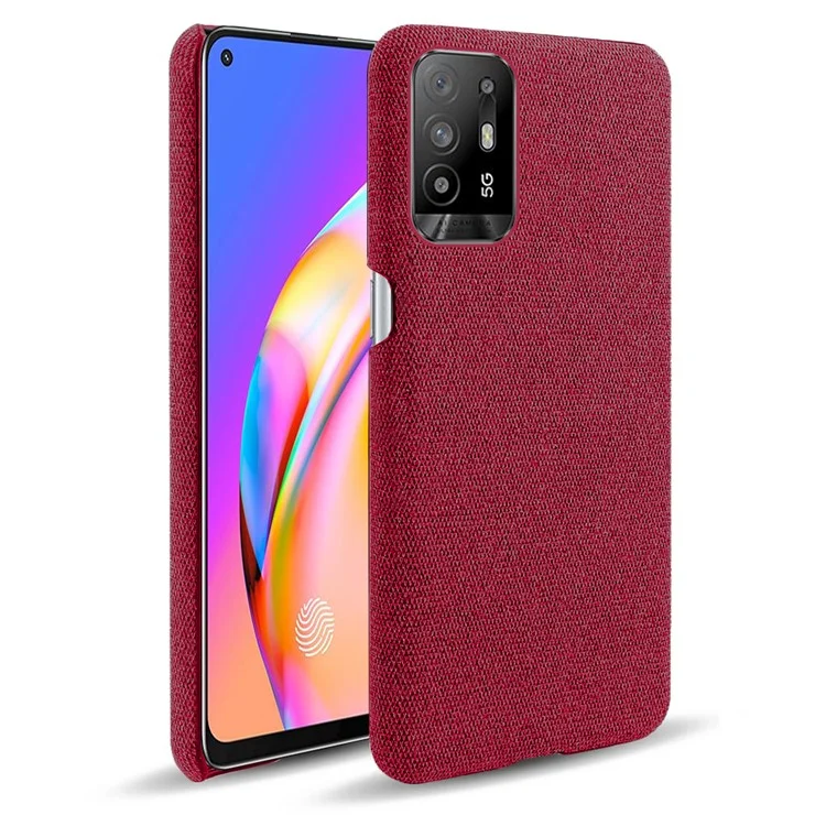 KSQ Well-Protected Plain Cloth Texture Plastic Hard Cover Case for Oppo F19 Pro+ 5G/Reno5 Z/A94 5G - Red