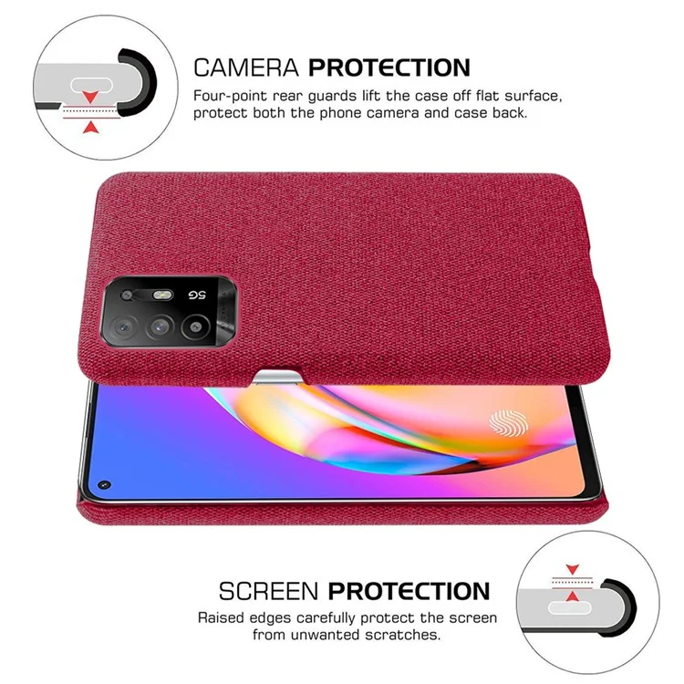 KSQ Well-Protected Plain Cloth Texture Plastic Hard Cover Case for Oppo F19 Pro+ 5G/Reno5 Z/A94 5G - Red