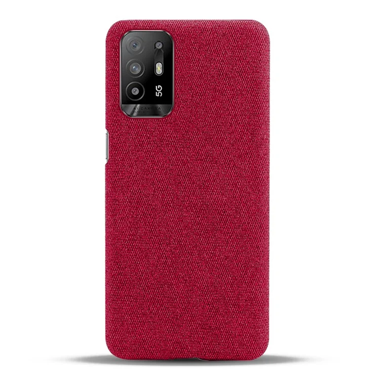 KSQ Well-Protected Plain Cloth Texture Plastic Hard Cover Case for Oppo F19 Pro+ 5G/Reno5 Z/A94 5G - Red
