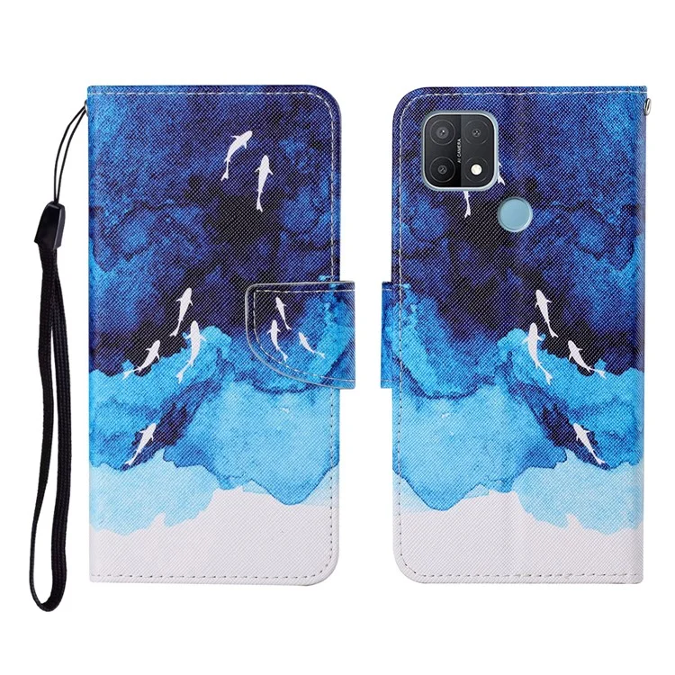 Protezione Completa Pattern Stampa Trama CROSS Custodia In Cuoio In Pelle PU Con Supporto Per OPPO A15 - Oceano