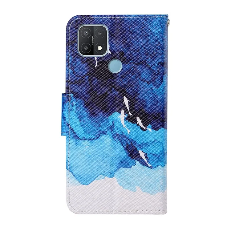Protezione Completa Pattern Stampa Trama CROSS Custodia In Cuoio In Pelle PU Con Supporto Per OPPO A15 - Oceano