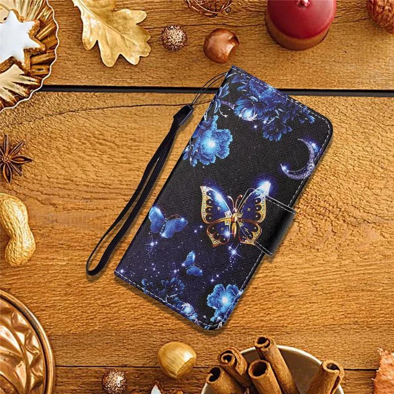 Full Protection Pattern Printing Cross Texture PU Leather Phone Cover Case with Stand for OPPO A15 - Butterfly