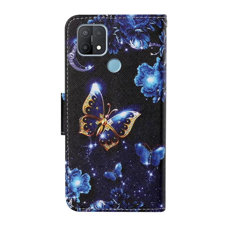 Full Protection Pattern Printing Cross Texture PU Leather Phone Cover Case with Stand for OPPO A15 - Butterfly