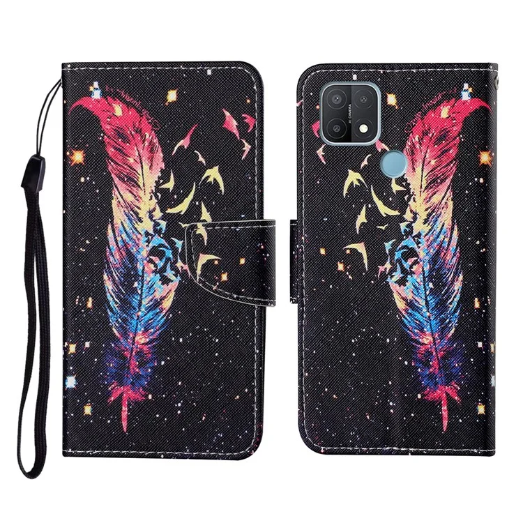 PROTECTION PROTECTION IMPRESSION CROISSION DE TEXTURE CROISSION COPE DE TÉLÉPHONE EN CUIR PU Avec Stand Pour OPPO A15 - La Plume