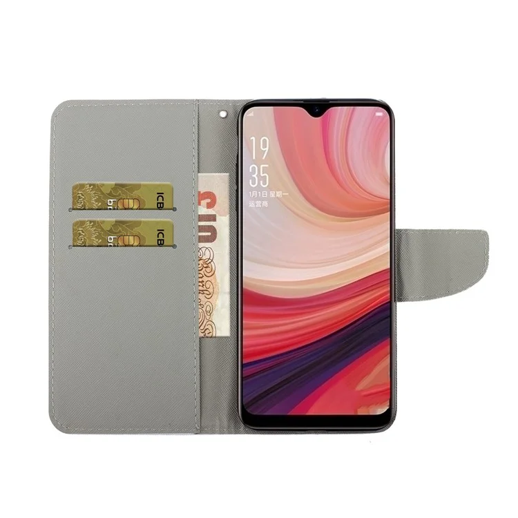 PROTECTION PROTECTION IMPRESSION CROISSION DE TEXTURE CROISSION COPE DE TÉLÉPHONE EN CUIR PU Avec Stand Pour OPPO A15 - La Plume