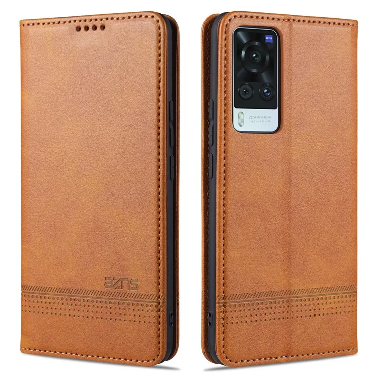 AZNS Full Protection Auto-absorbed Magnet Well-Protected Leather Stand Mobile Shell Case for vivo X60 Pro 5G (Global) - Brown