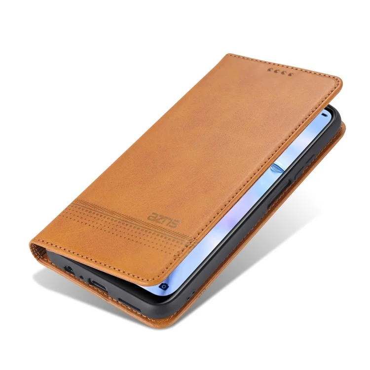 AZNS Stand Wallet Auto-absorbed Magnetic Leather Case for vivo Y72 5G / iQOO Z3 - Brown