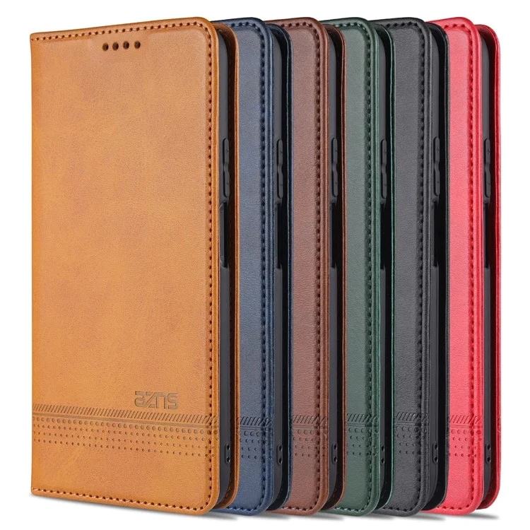 AZNS Stand Wallet Auto-absorbed Magnetic Leather Case for vivo Y72 5G / iQOO Z3 - Brown