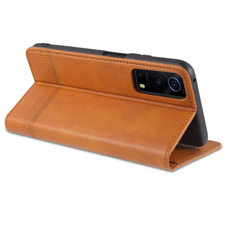 AZNS Stand Wallet Auto-absorbed Magnetic Leather Case for vivo Y72 5G / iQOO Z3 - Brown