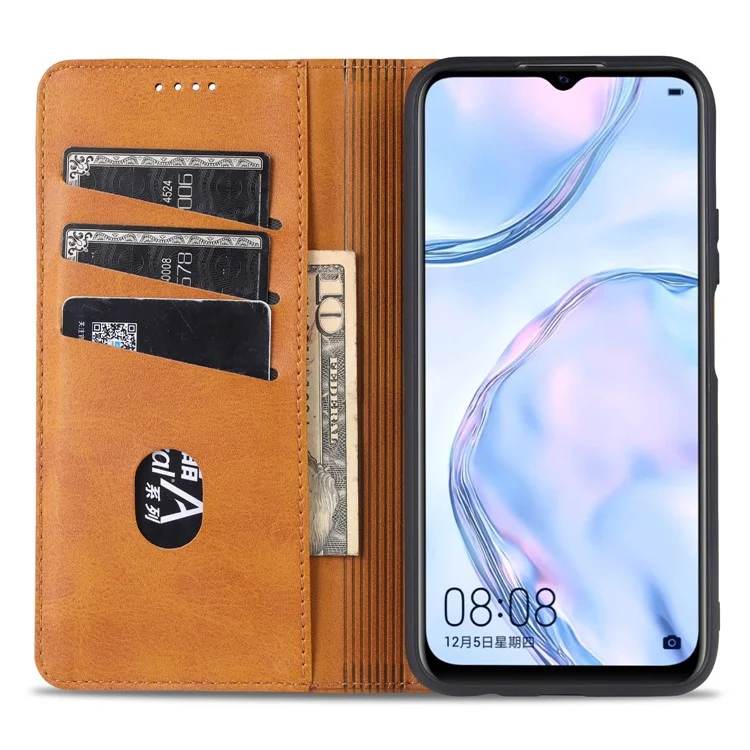 AZNS Stand Wallet Auto-absorbed Magnetic Leather Case for vivo Y72 5G / iQOO Z3 - Brown