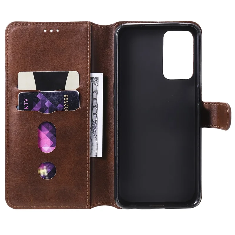 Wallet Stand Flip Leather Phone Case for Oppo A54 4G/A55 5G/Realme V11 5G - Brown