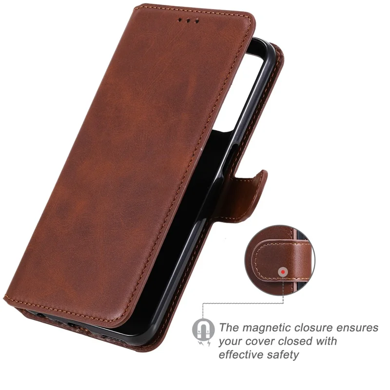 Wallet Stand Flip Leather Phone Case for Oppo A54 4G/A55 5G/Realme V11 5G - Brown