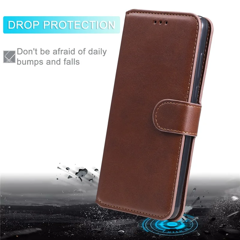 Wallet Stand Flip Leather Phone Case for Oppo A54 4G/A55 5G/Realme V11 5G - Brown