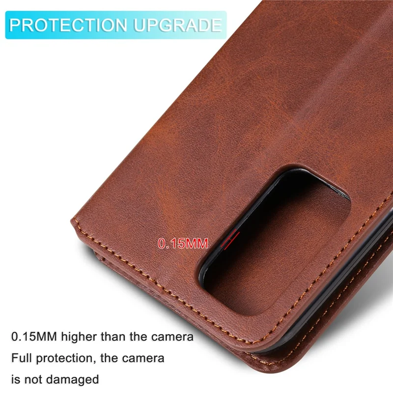 Wallet Stand Flip Leather Phone Case for Oppo A54 4G/A55 5G/Realme V11 5G - Brown