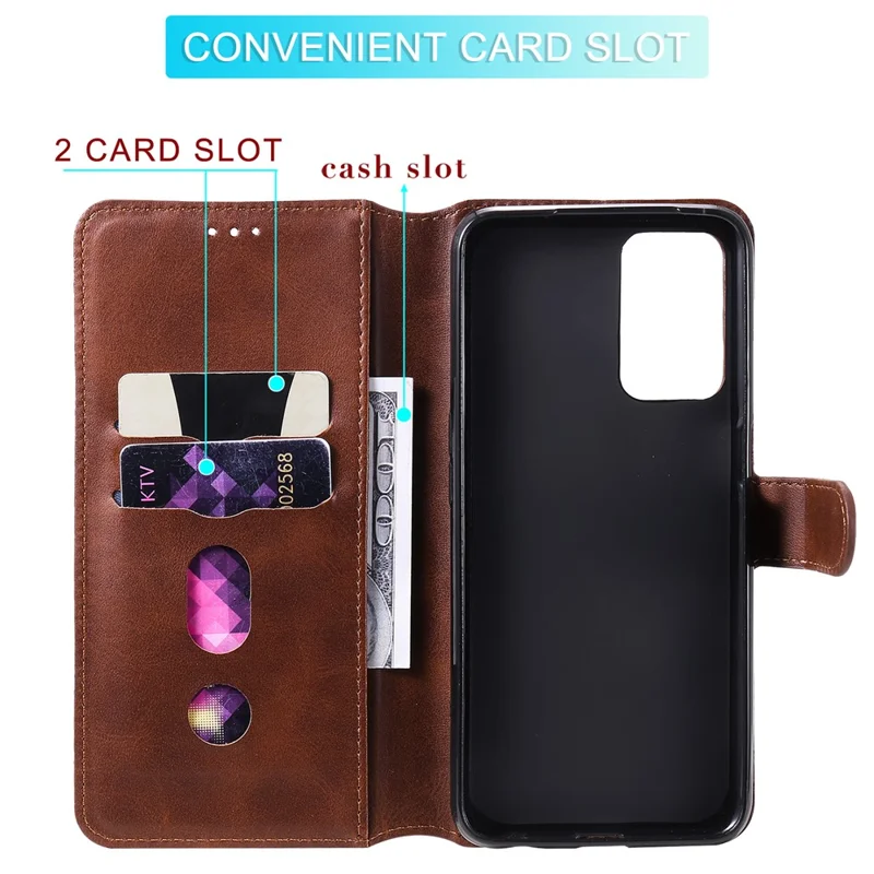 Wallet Stand Flip Leather Phone Case for Oppo A54 4G/A55 5G/Realme V11 5G - Brown