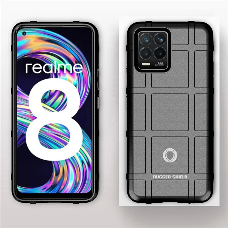 Capa de Telefone Quadrada com Textura em Grade Resistente a Choques TPU para Realme 8 / 8 Pro - Preto
