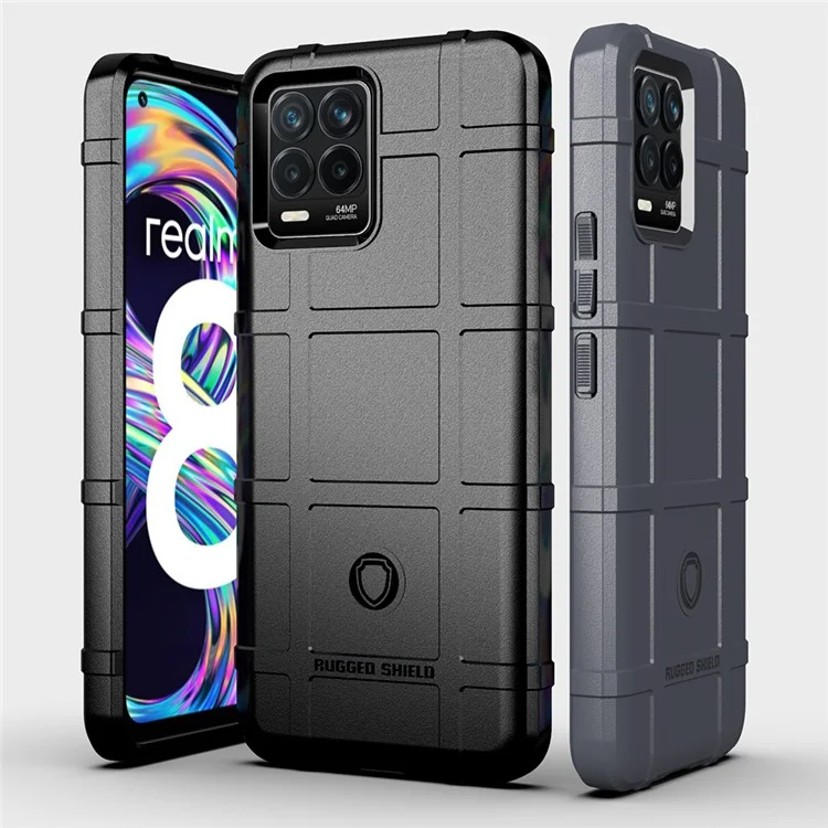 Shock-proof Rugged Square Grid Texture TPU Phone Cover Case for Realme 8 / 8 Pro - Black