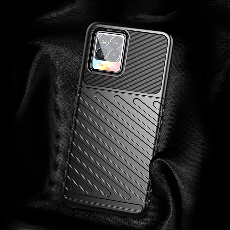 Thunder Series Twill Texture Stylish Flexible TPU Case Phone Shell for Realme 8/8 Pro - Black