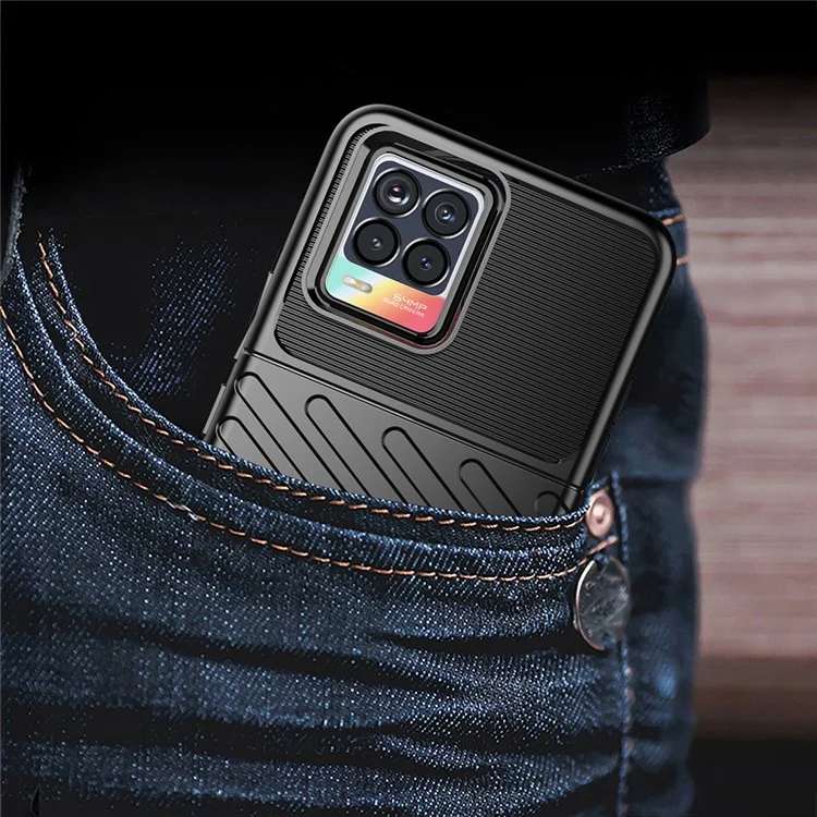 Série Thunder Twill Texture Stylish Flexible TPU Case Phone Shell pour Realme 8/8 Pro - Noir