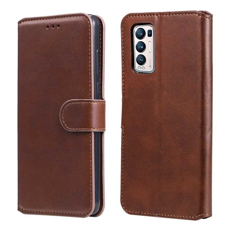 Case de Teléfono de Cuero Flip de Billetera Para Oppo Reno5 Pro+ 5G / Encontrar X3 Neo - Marrón