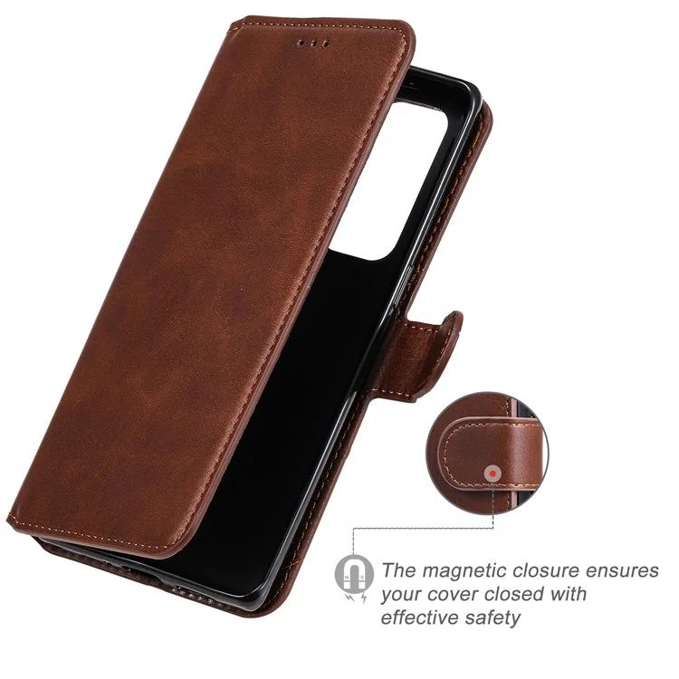 Case de Teléfono de Cuero Flip de Billetera Para Oppo Reno5 Pro+ 5G / Encontrar X3 Neo - Marrón