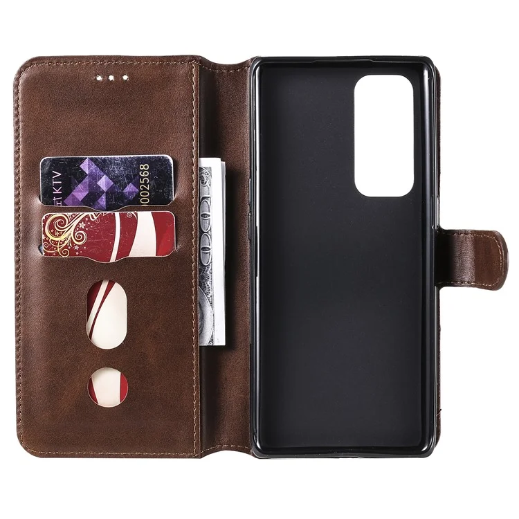 Case de Teléfono de Cuero Flip de Billetera Para Oppo Reno5 Pro+ 5G / Encontrar X3 Neo - Marrón
