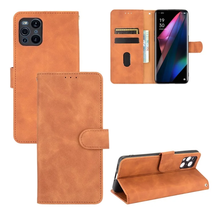 Coperchio Telefonico Del Portafoglio di Cuoio Per la Pelle Per la Pelle Con Supporto di Supporto Per Oppo Trova X3 Pro / Trova X3 - Marrone