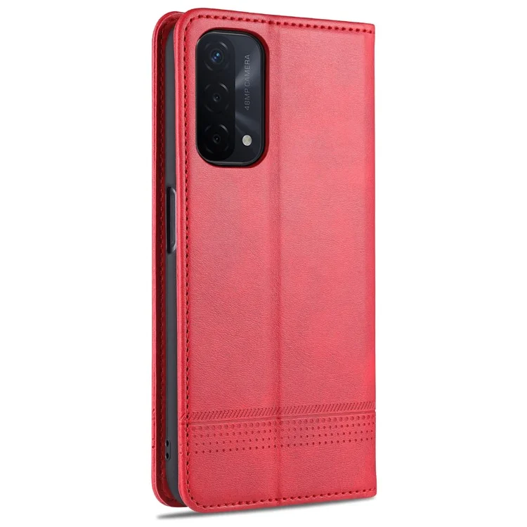 AZNS Para Oppo A93 5G/A74 5G Casa Pele Pulo Capela Peleto Peleto de Capela Tape Dobrilho de Absorção Magnética Com Carteira - Vermelho