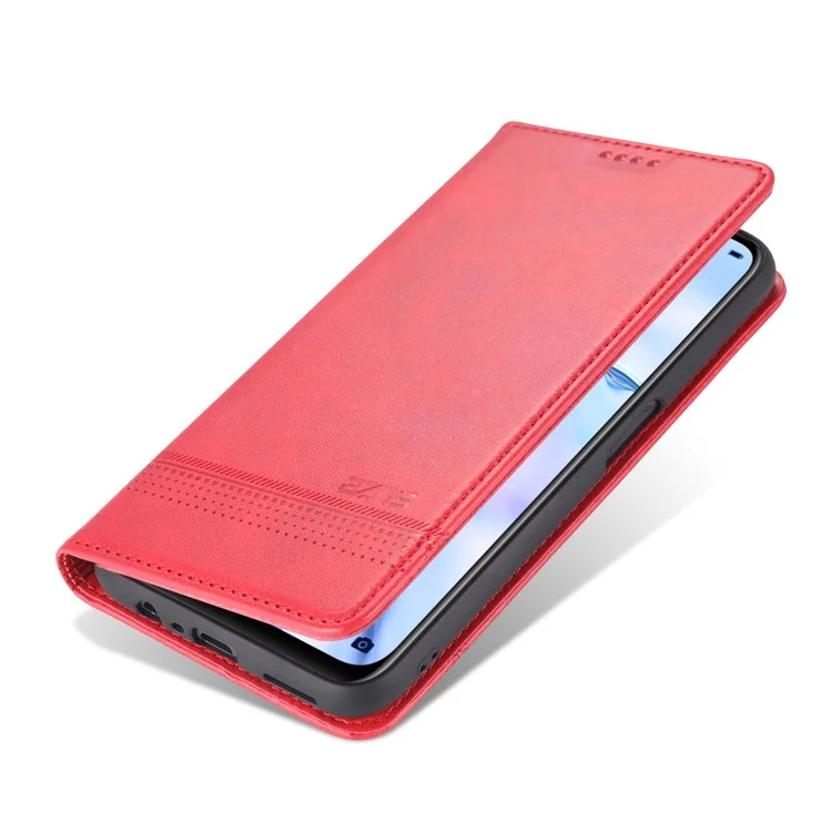 AZNS Para Oppo A93 5G/A74 5G Casa Pele Pulo Capela Peleto Peleto de Capela Tape Dobrilho de Absorção Magnética Com Carteira - Vermelho