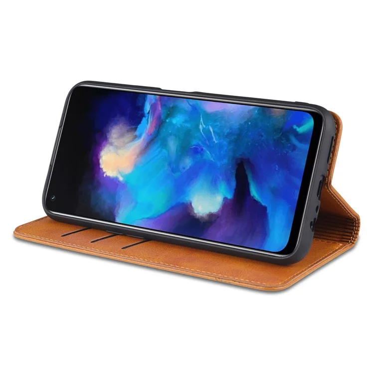 AZNS Para Oppo A93 5G/A74 5G Casa Pele Pulo Capela Peleto Peleto de Capela Tape Dobrilho de Absorção Magnética Com Carteira - Vermelho
