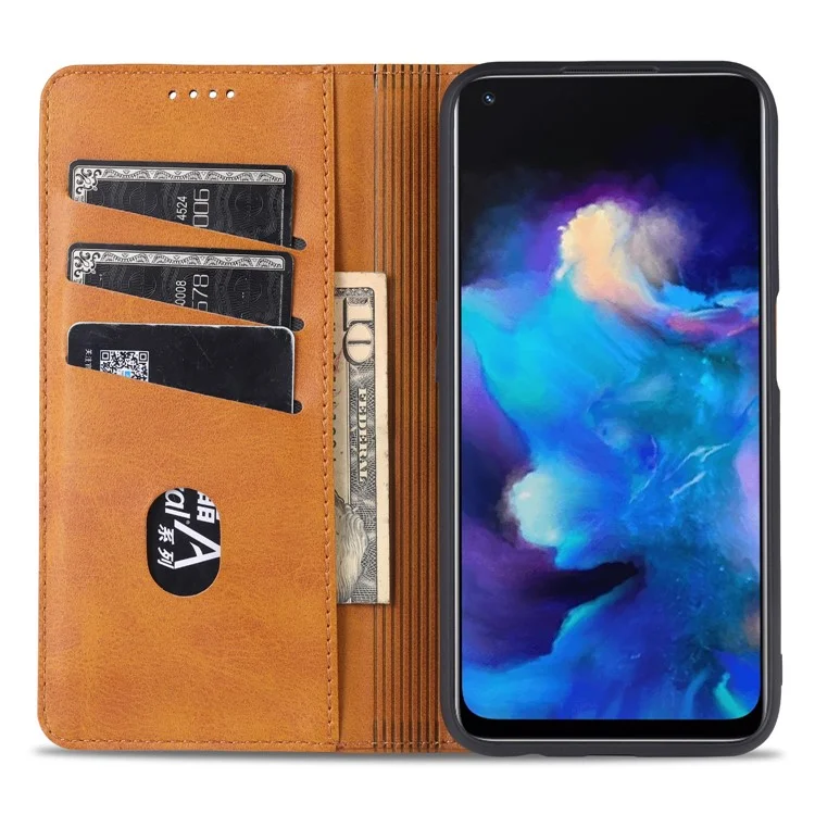 AZNS Para Oppo A93 5G/A74 5G Casa Pele Pulo Capela Peleto Peleto de Capela Tape Dobrilho de Absorção Magnética Com Carteira - Vermelho