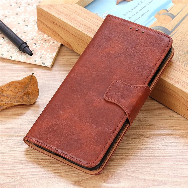 Caixa Louca Do Couro Do Telefone Móvel Da Carteira Do Suporte Da Textura Do Cavalo Para OPPO A54 5G / A74 5G / A93 5G - Castanho