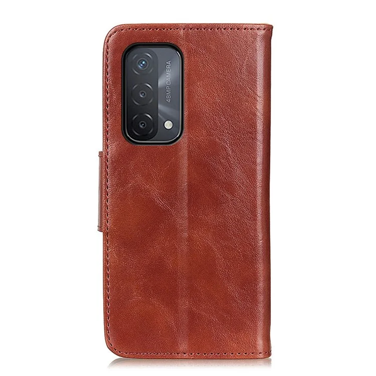 Caixa Louca Do Couro Do Telefone Móvel Da Carteira Do Suporte Da Textura Do Cavalo Para OPPO A54 5G / A74 5G / A93 5G - Castanho