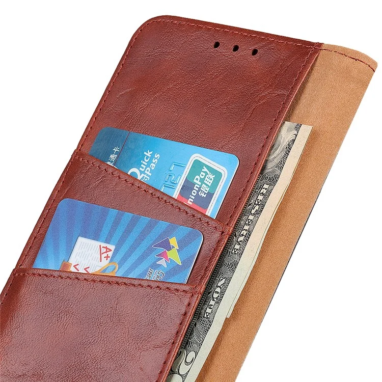 Caixa Louca Do Couro Do Telefone Móvel Da Carteira Do Suporte Da Textura Do Cavalo Para OPPO A54 5G / A74 5G / A93 5G - Castanho