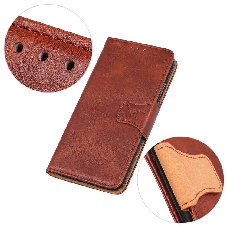 Caixa Louca Do Couro Do Telefone Móvel Da Carteira Do Suporte Da Textura Do Cavalo Para OPPO A54 5G / A74 5G / A93 5G - Castanho