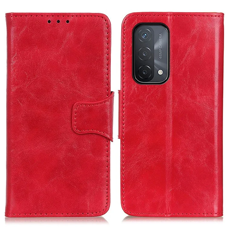 Crazy Horse Texture Stand Wallet Mobiltelefon Ledertasche Für Oppo A54 5G / A74 5G / A93 5G - Rot