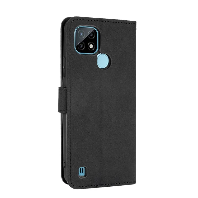 Skin-touch PU Leather Wallet Phone Cover with Supporting Stand for Realme C21 - Black