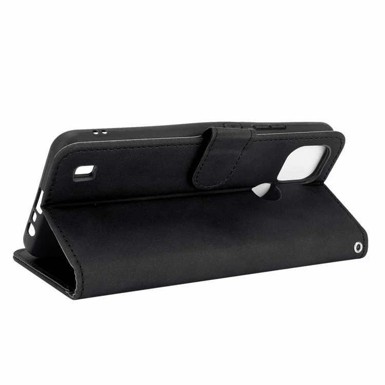 Skin-touch PU Leather Wallet Phone Cover with Supporting Stand for Realme C21 - Black