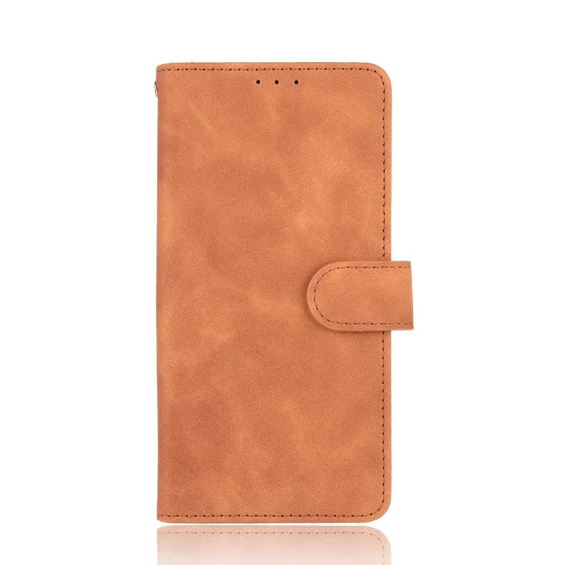 Skin-touch PU Leather Wallet Phone Cover with Supporting Stand for Realme C21 - Brown