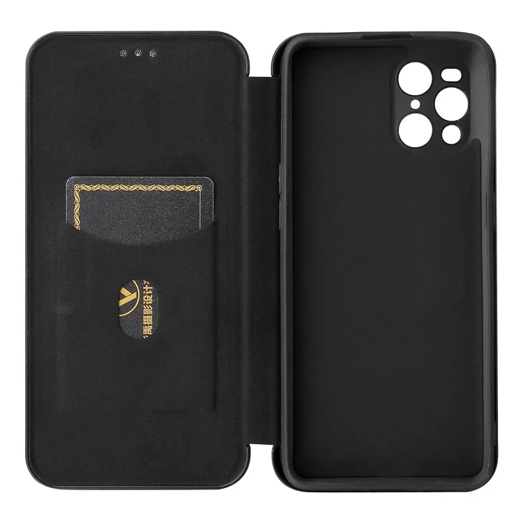 Custodia in pelle con texture in fibra di carbonio, con portacarte e cinturino ad anello per Oppo Find X3/Find X3 Pro - Nero