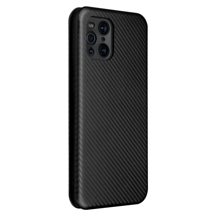 Custodia in pelle con texture in fibra di carbonio, con portacarte e cinturino ad anello per Oppo Find X3/Find X3 Pro - Nero