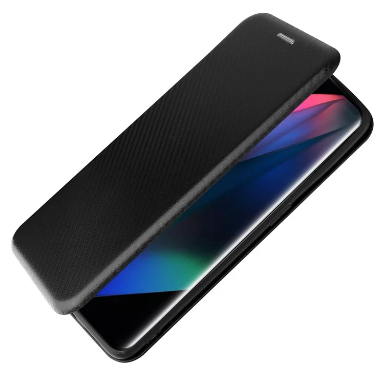 Custodia in pelle con texture in fibra di carbonio, con portacarte e cinturino ad anello per Oppo Find X3/Find X3 Pro - Nero