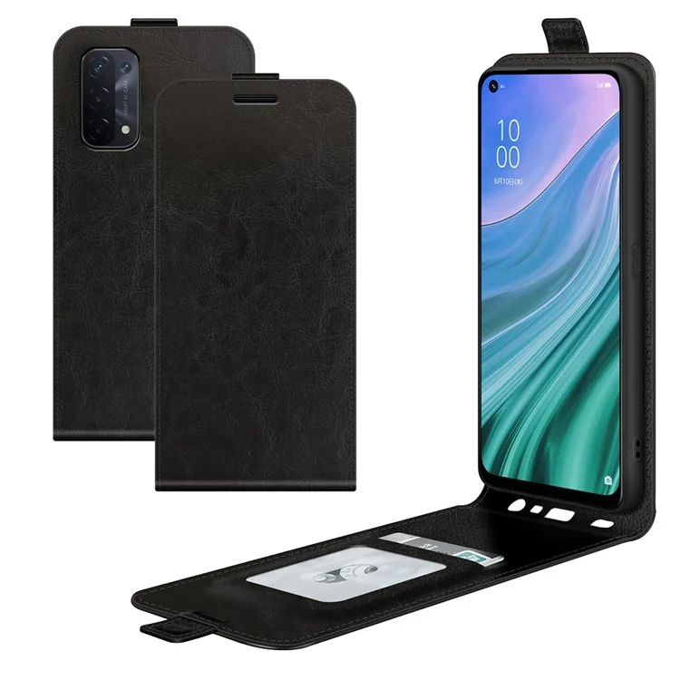 Vertical Flip Crazy Horse Leather Protector Case with Card Slot for Oppo A54 5G/A93 5G/A74 5G/OnePlus Nord N200 5G - Black