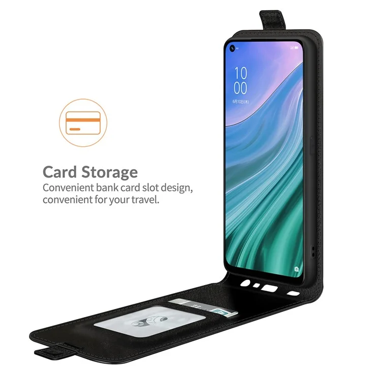 Vertikales Flip Crazy Horse Leather Protector Case Mit Kartensteckplatz Für OPPO A54 5G / A93 5G / A74 5G / ONPLUS NORD N200 5G - Schwarz